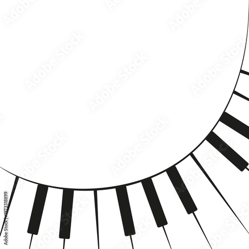 Piano keys.  Music conceptual decoration element. Round frame.