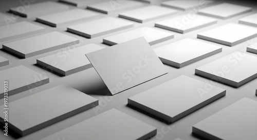 Blank business cards mockup, template for branding identity set of white paper cards on a gray background, top view, high angle view