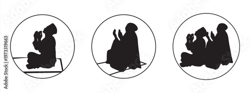silhouette of Muslims praying, illustration raising both hands, symbol of asking God, elegant design with white background vector eps 10
