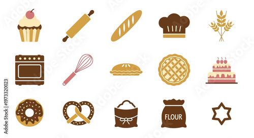 Assorted baking tools and baked goods illustration collection isolated on transparent background, isolated on white background, Vector