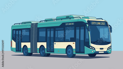 This illustration features a sleek, modern city bus, showcasing its unique articulated design for urban transportation, making it a practical choice for commuters.