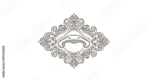 Vintage Engraved Decorative Ornate Frame with Banner and Scrollwork