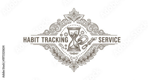 Vintage Engraved Habit Tracking Service Logo with Hourglass and Chain