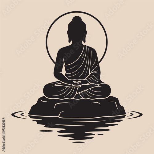 International Yoga Day Poster with Meditating Buddha Silhouette on Water