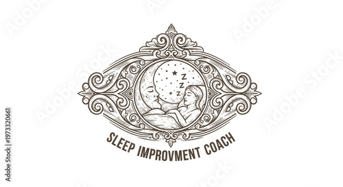 Vintage Engraved Sleep Improvement Coach Emblem with Moon and Woman