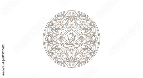Vintage Engraved Mandala with Meditating Buddha Silhouette