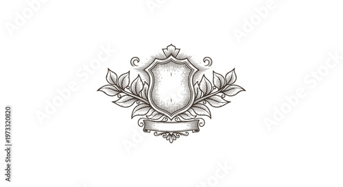 Vintage Crest Emblem with Laurel Wreath and Banner - Heraldic Design