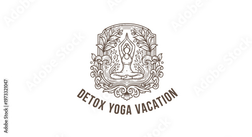 Vintage Yoga Meditation Emblem with Floral Ornaments and Text
