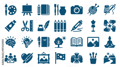 Creative Arts and Hobbies Icons Collection Representing Imagination Inspiration and Artistic Expression