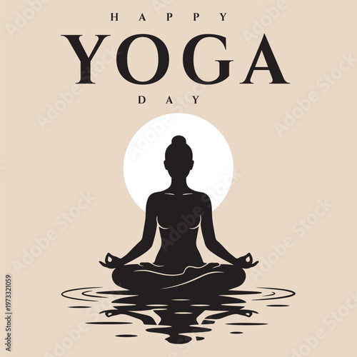 International Yoga Day Poster with Woman Meditating on Water