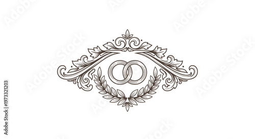 Vintage Engraved Wedding Rings Laurel Wreath Emblem