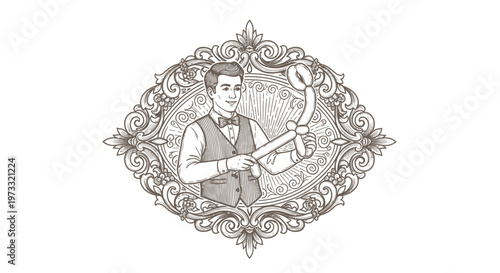 Vintage Engraved Gentleman Balloon Twister Creating Art