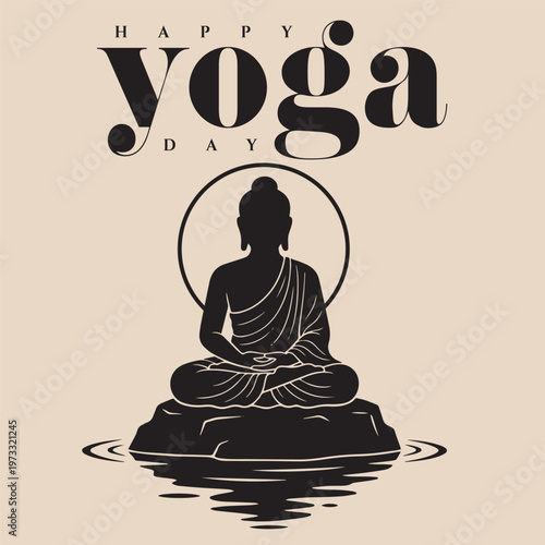 International Yoga Day Poster with Meditating Buddha Silhouette on Water