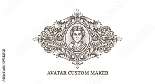 Vintage Engraved Oval Frame with Classical Bust and Decorative Flourishes