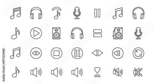 Collection of audio icons and symbols.
