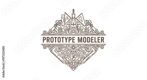 Vintage Engraved Logo Design for Prototype Modeler with Drafting Tools