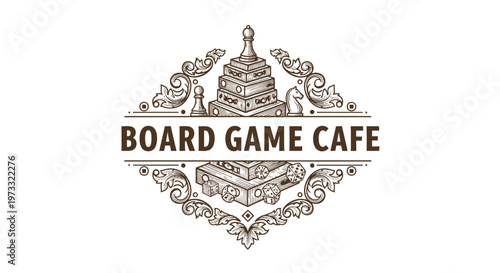 Board Game Cafe Logo with Vintage Engraved Style