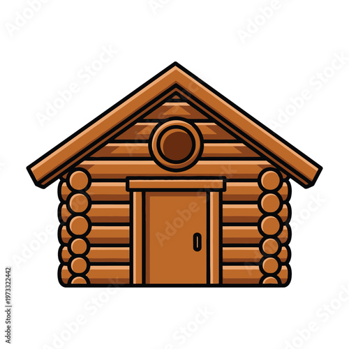 Quadro su tela Brown wooden cabin with a gable roof and a door