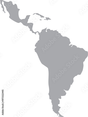 Latin America Grey Map Solid Isolated on Transparent Background PNG