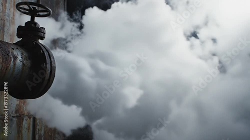 Industrial pipe emitting smoke, pollution, environmental damage, dark atmosphere