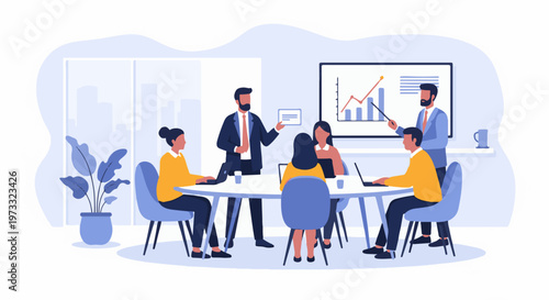 Colleagues in a modern office engage in a presentation and discussion