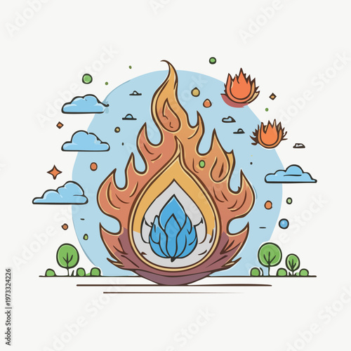 Flame with blue lotus inside burning.