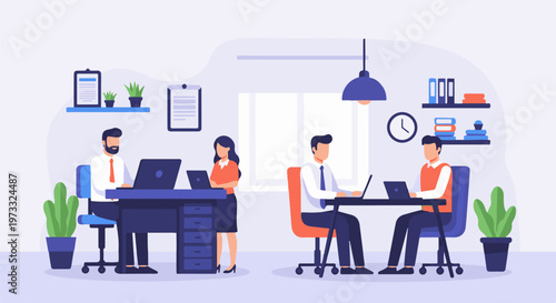 Diverse office team collaborating, working, and succeeding in a modern workspace