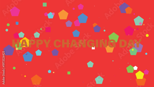 Colorful confetti background, happy changing year celebration, red festive vector, geometric shapes