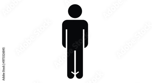 Minimalist black vector graphic design showing a standing human figure person icon for universal signage usage
