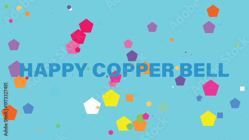 Colorful confetti background, copper bell text, happy celebration vector