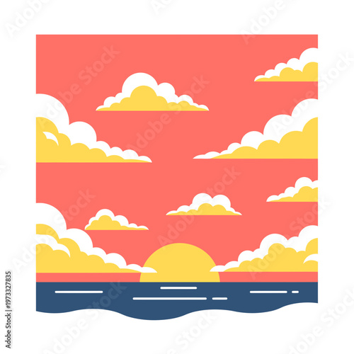 Sunset Over The Sea: Capturing the serene beauty of the sun dipping below the horizon, with fluffy clouds painting the sky with warmth and tranquility.