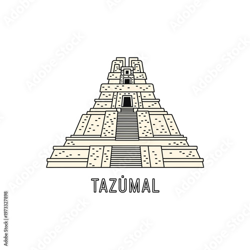Ancient Tazumal: A stylized illustration of Tazumal's architectural marvel, a testament to ancient civilization and cultural heritage.