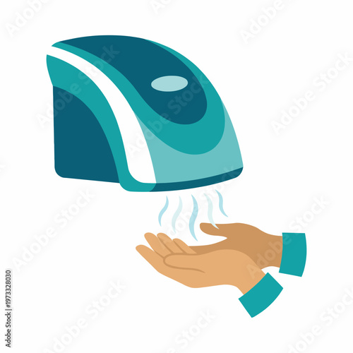 A sleek, modern hand dryer exemplifying contemporary design and hygiene, an essential fixture for cleanliness in public spaces promoting health and safety through innovation.