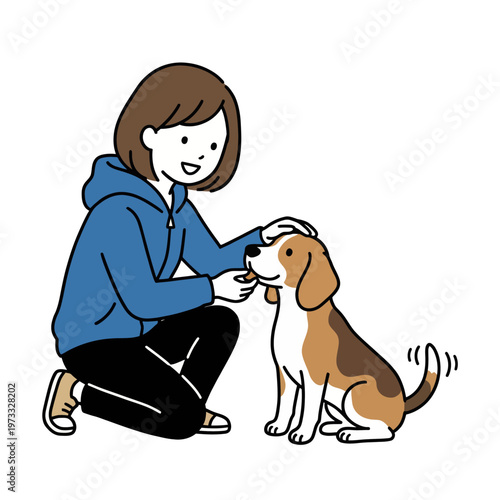 A joyful human interacts lovingly with their beagle dog, showcasing the bond between pets and their owners, capturing a moment of affection and companionship.