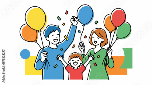 A vibrant family celebration captured with colorful balloons and cheerful expressions, highlighting love, joy, and togetherness during festive moments.