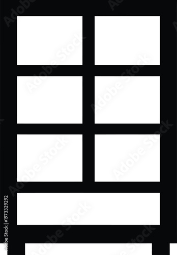 Black silhouette of storage shelf unit with multiple rectangular compartments isolated on white background vector art