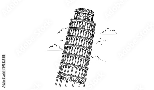 SEO Title
Leaning Tower of Pisa coloring page vector illustration famous Italy landmark outline for kids activity book