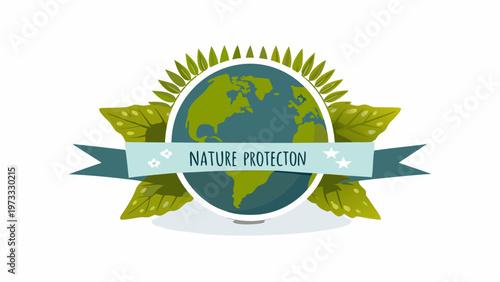Eco friendly nature protection logo, green earth symbol, environmental conservation icon, sustainable vector emblem