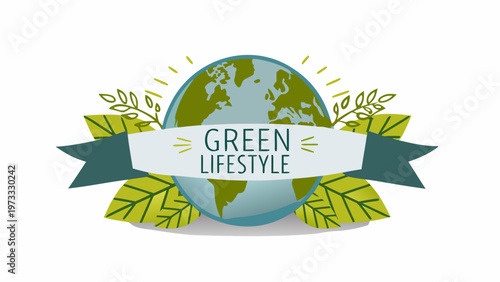 Eco friendly logo, green lifestyle icon, earth globe symbol, sustainable vector