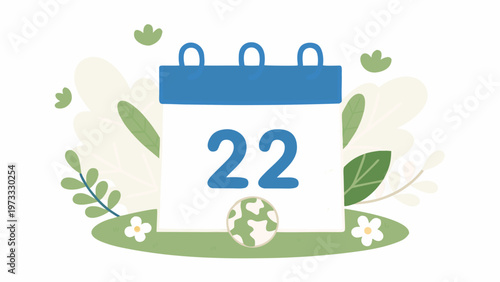 Calendar icon, date illustration, spring design, floral elements, vector graphic