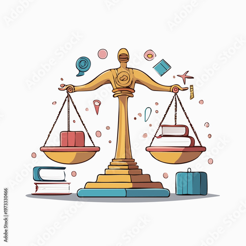 Scales with books and cylinder objects.