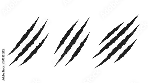 Set of three black animal claw scratch marks showing diagonal slashes as if from a predator on a white background.