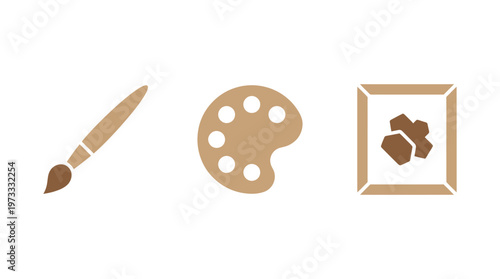 Artistic Tools: Paintbrush, Palette, and Framed Artwork Icons