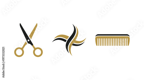 Hair Salon Icons: Scissors, Abstract Hair, Comb - Vector Graphics