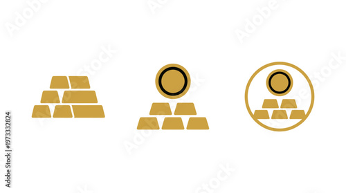 Gold Bars and Coin Icons: Stacked Precious Metal Wealth