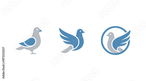 Pigeon Logo Set: Standing, Flying, and Circular Emblem Icons