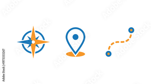 Navigation Icons: Compass, Location Pin, and Route Path