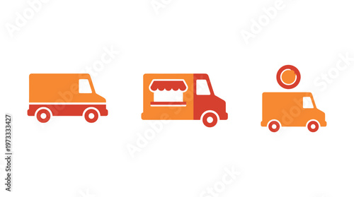 Food Truck Icons Set, Mobile Kitchen, Street Food Van, Fast Food Service