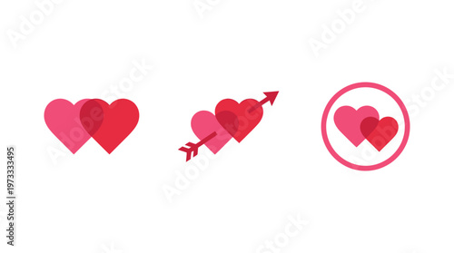 Love Heart Icons: Cupid Arrow, Overlapping, Circle Frame - Valentine's Day Graphics