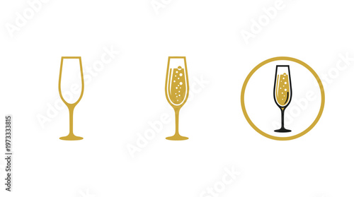 Champagne Flute Icons: Empty, Full, and Framed
